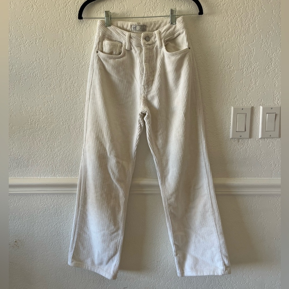 TRF ZARA White Wide Legged Corduroy Pants